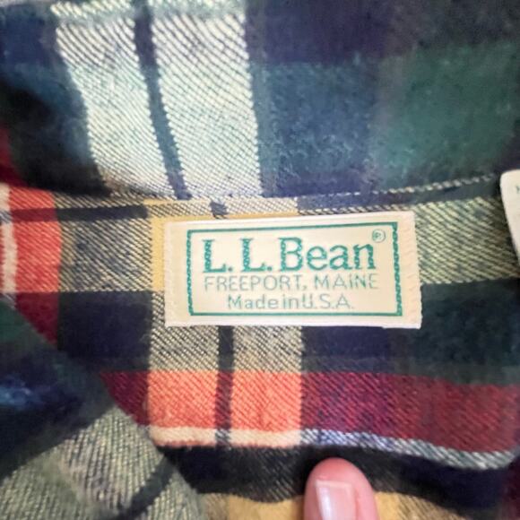 L.L.Bean Green Red Plaid 100% Cotton Flannel Button Down Women's Size 20 - Picture 6 of 11